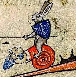 bayuex tapestry inspired artwork of rabbit on a snail